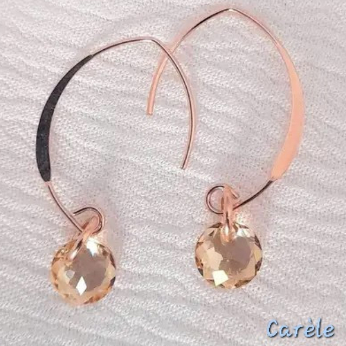 Boucles d'oreilles or laminé rose 14 carats et cristal swarovski