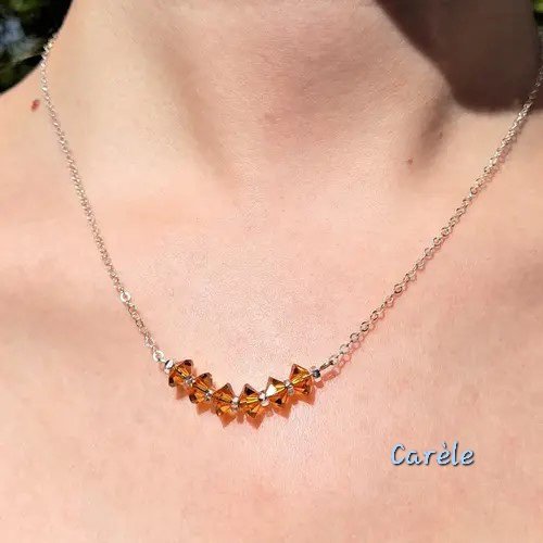 Collier argent sterling 925 perles swarovski couleur topaze