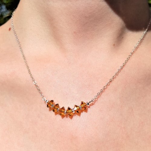 Collier argent sterling 925 perles swarovski couleur topaze