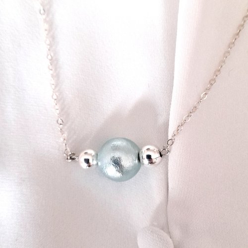 Collier argent sterling 925 perle bleu-gris