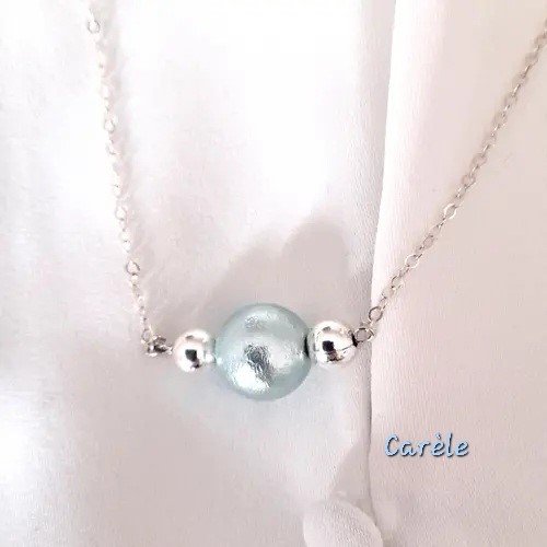 Collier argent sterling 925 perle bleu-gris