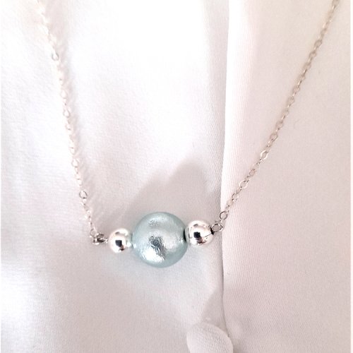 Collier argent sterling 925 perle bleu-gris