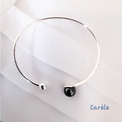 Bracelet argent 925 massif perle noire