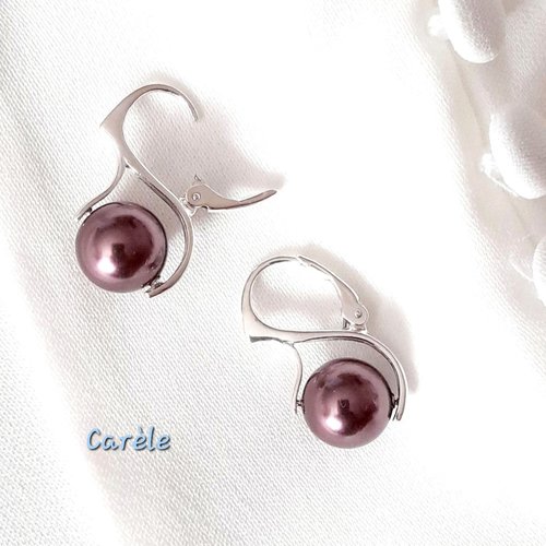 Boucles d'oreilles argent 925 massif et perles swarovski bordeaux