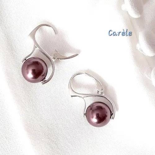 Boucles d'oreilles argent 925 massif et perles swarovski bordeaux
