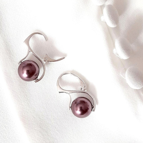 Boucles d'oreilles argent massif et perles swarovski burgundy