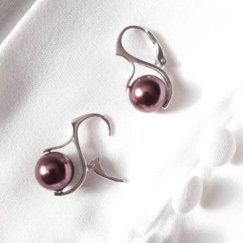 Boucles d'oreilles argent 925 massif et perles swarovski bordeaux