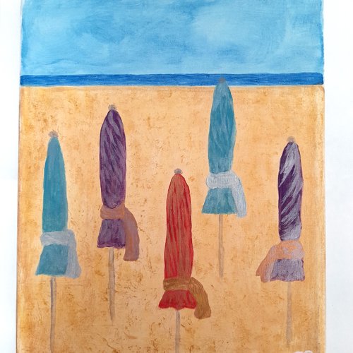 Les parasols - tableau peint à la main