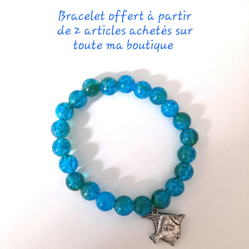 Bracelet perles bleues et poisson