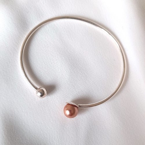 Bracelet argent 925 massif perle couleur rose bronze