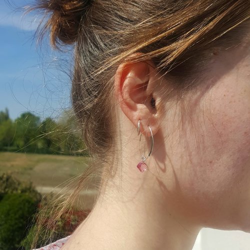 Boucles d'oreilles argent 925 et cristal swarovski rose
