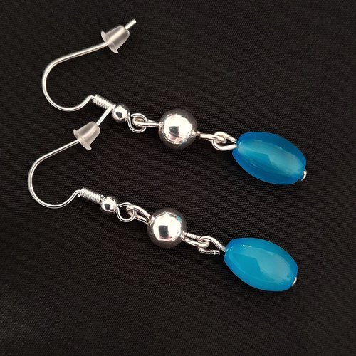Boucles d'oreilles en argent et oeil de chat bleu