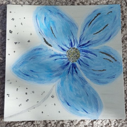 Fleur bleue argentée -  tableau peint à l'acrylique