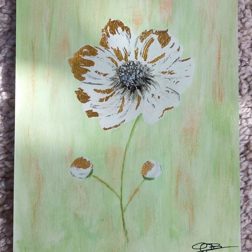 Fleur blanche dorée - peinture acrylique