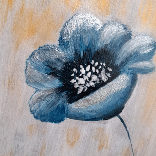 Diptyque " fleurs bleues " peint à la main à l'acrylique