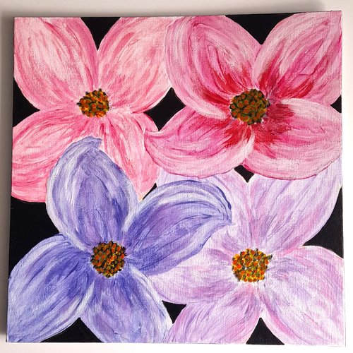 Fleurs stylisées - tableau peint à l'acrylique