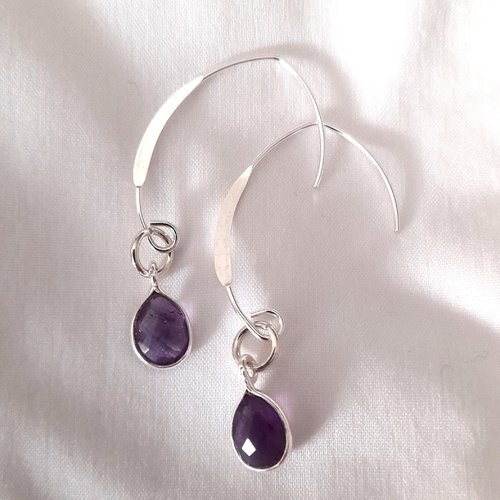 Boucles d'oreilles argent 925 et améthyste