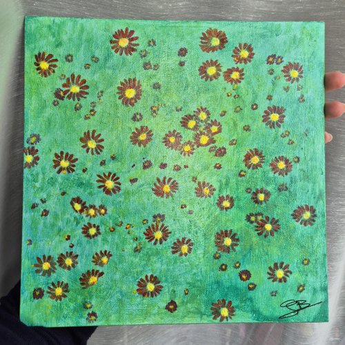 Le champ de fleurs - tableau peint à la main
