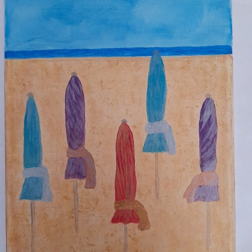 Les parasols - tableau peint à la main