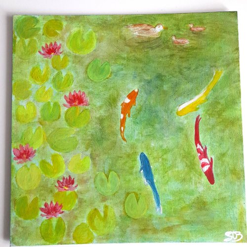 Les carpes koï - tableau peint à la main