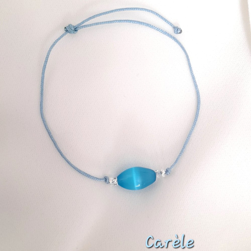 Bracelet oeil de chat bleu et argenté