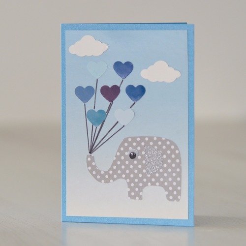 Carte De Felicitations Elephant Et Ballons En Coeur Pour Naissance Bapteme Anniversaire Un Grand Marche