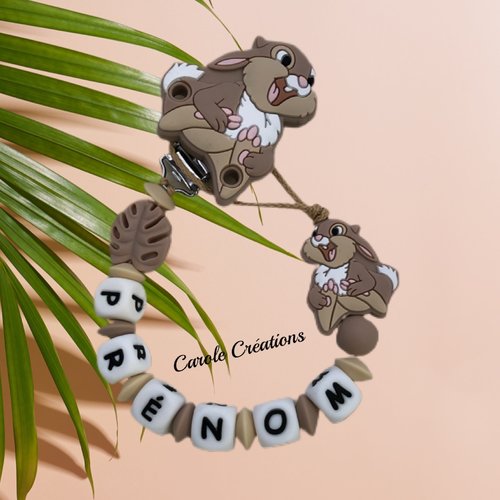 Attache tétine personnalisé en silicone modèle panpan coloris beige et taupe