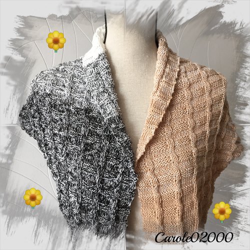 Châle, poncho, cape, étole, cache épaules pour femme, fil léger et confortable coton et acrylique, beige écru noir gris