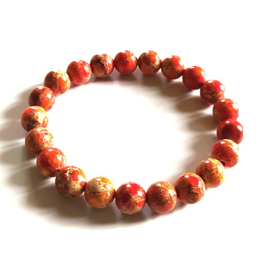8 perles pierres jaspe impérial orange, 8 mm