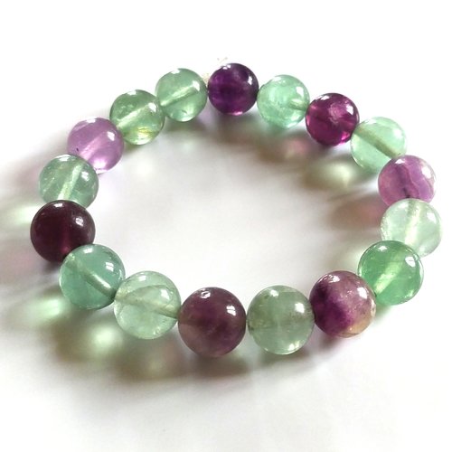 6 perles pierres fluorite violette,verte, 10 mm