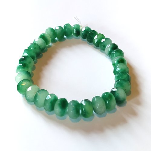 8 perles rondelles pierres jade verte et blanche à facette, 8x4 mm