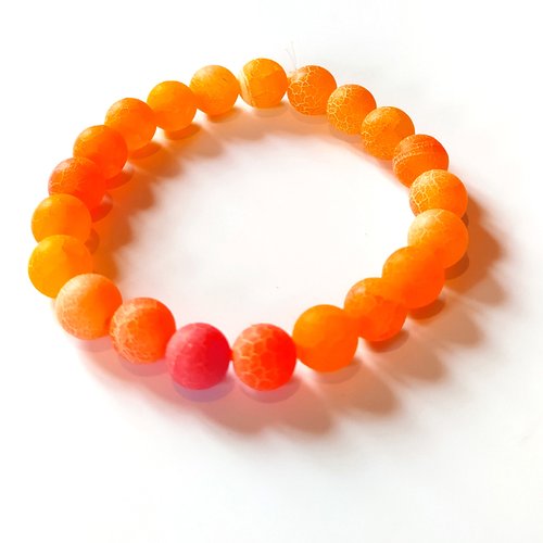 10 perles pierres agate veine de dragon orange givré, 8 mm