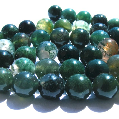 8 perles pierres agate mousse verte, 8 mm
