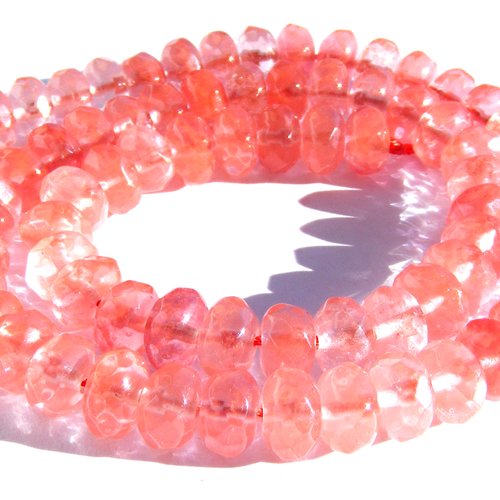 8 perles pierres cherry quarts rose à facette, 8x4 mm