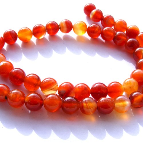 8 perles pierres agate cornaline rouge orangé, 8 mm