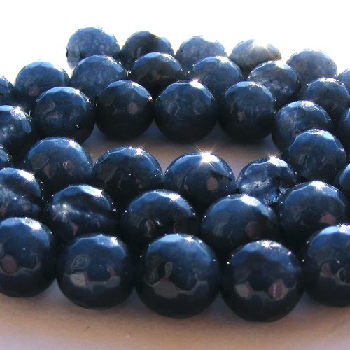 6 perles pierres saphir bleu nuit à facette, 8 mm