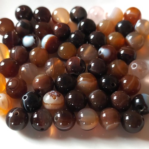 10 perles pierres agate du botswana marron beige, 8 mm
