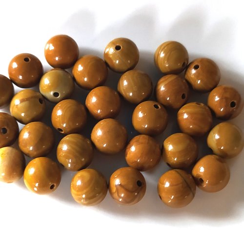 8 perles pierres bois fossilisé marron clair, 8 mm