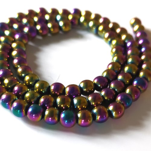 10 perles pierres hématite aimantée multicolore, 4 mm