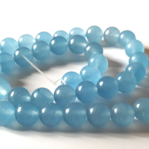6 perles pierres aigue marine bleu, 8 mm