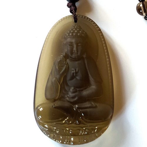 Sautoir bouddha obsidienne transparente fumé