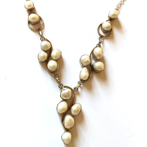 Collier argent 925, perles en nacre d'eau douce blanche naturelle