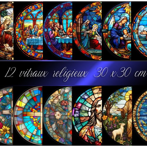12 vitraux ronds religieux