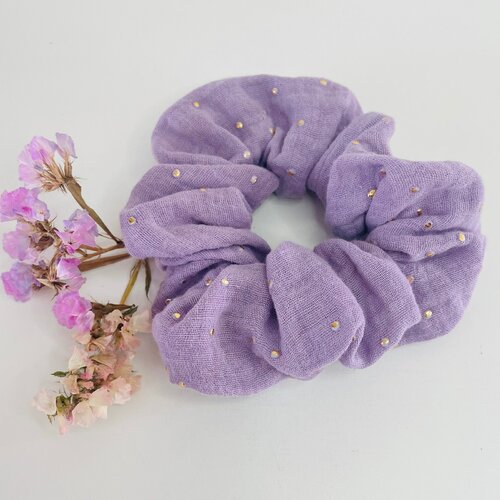 Chouchou, scrunchie en coton attache les cheveux, accessoires poignet double gaze violet