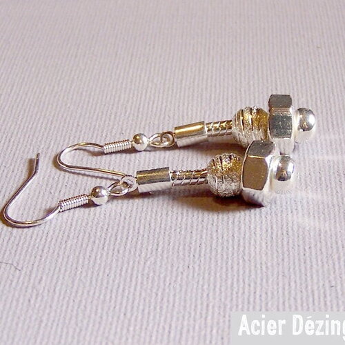 Boucles d'oreilles acier dézingué plaquées argent "petits écrous"