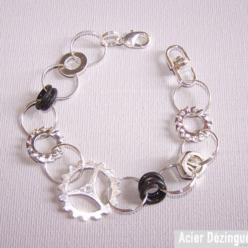 Bracelet acier dézingué "engrenage" réf : br-rd-006