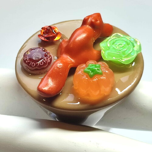 Grande bague "les biduleries" en résine bagues animalières écureuil fleurs, citrouille, donut taille 54