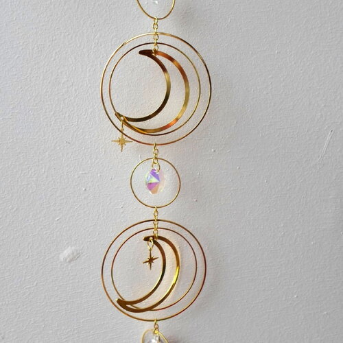 Feng shui attrape soleil suncatcher les lunes, boule 20 mm, doré et transparent, à suspendre pour illuminer votre maison, arc en ciel