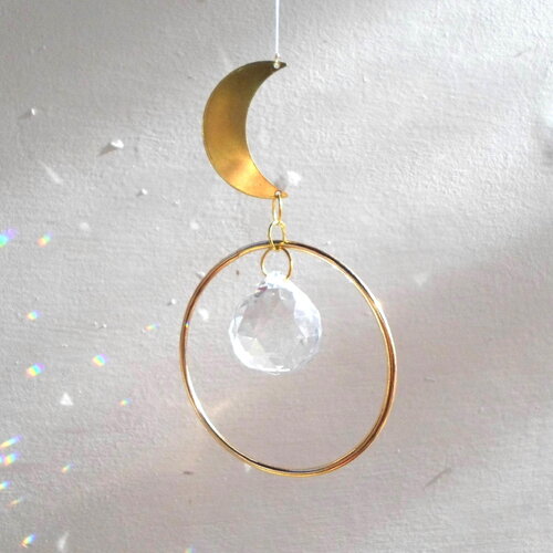 Attrape soleil little moon boule cristal 30 mm, doré et transparent, à suspendre pour illuminer votre maison d'arc en ciel décoration