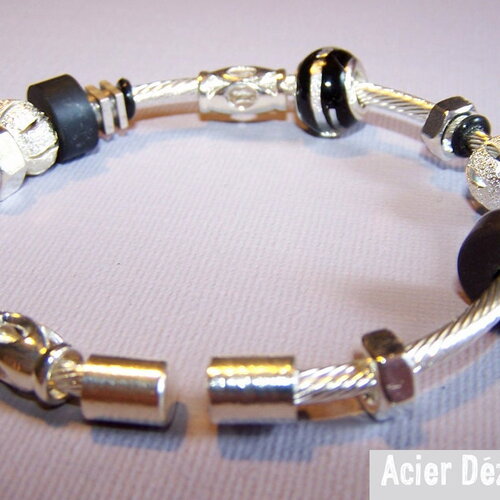 Bracelet acier dézingué perles plaqué argent haute qualité bijou unique création de bijoux en argent bracelet jonc en argent carolune